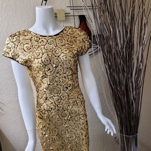 Gold Sequenced Mid Length (Low-cut Back/Shoulder Pads)  Dress